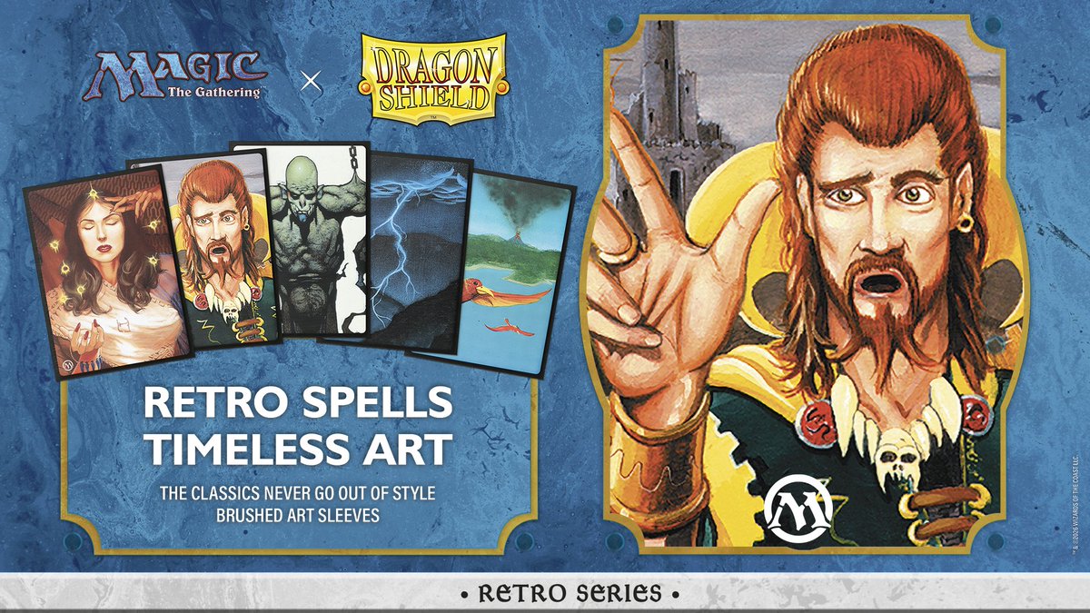 DragonShield_'s tweet photo. Step back into Magic's early years with the Magic: The Gathering™ x Dragon Shield Retro Series. Featuring five Brushed Art Sleeves showcasing iconic spells with timeless artwork from Alpha, Tempest, and Exodus.

Go to https://t.co/QfEFBSw5Kl to get notified at launch 🔗 https://t.co/67o8gS3vEW