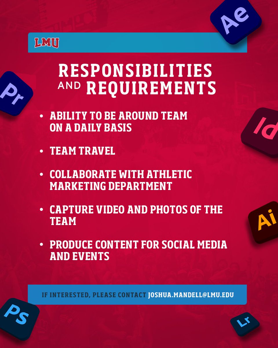 lmulionsMBB's tweet photo. 🚨 JOB LISTING🚨

LMU Men’s Basketball is adding a professional Content Creator for the upcoming season. This role will shoot and create social and team videos/photos throughout the season both on campus and on the road.

Apply today! Email your resumes and samples. https://t.co/NPykPt9ubN