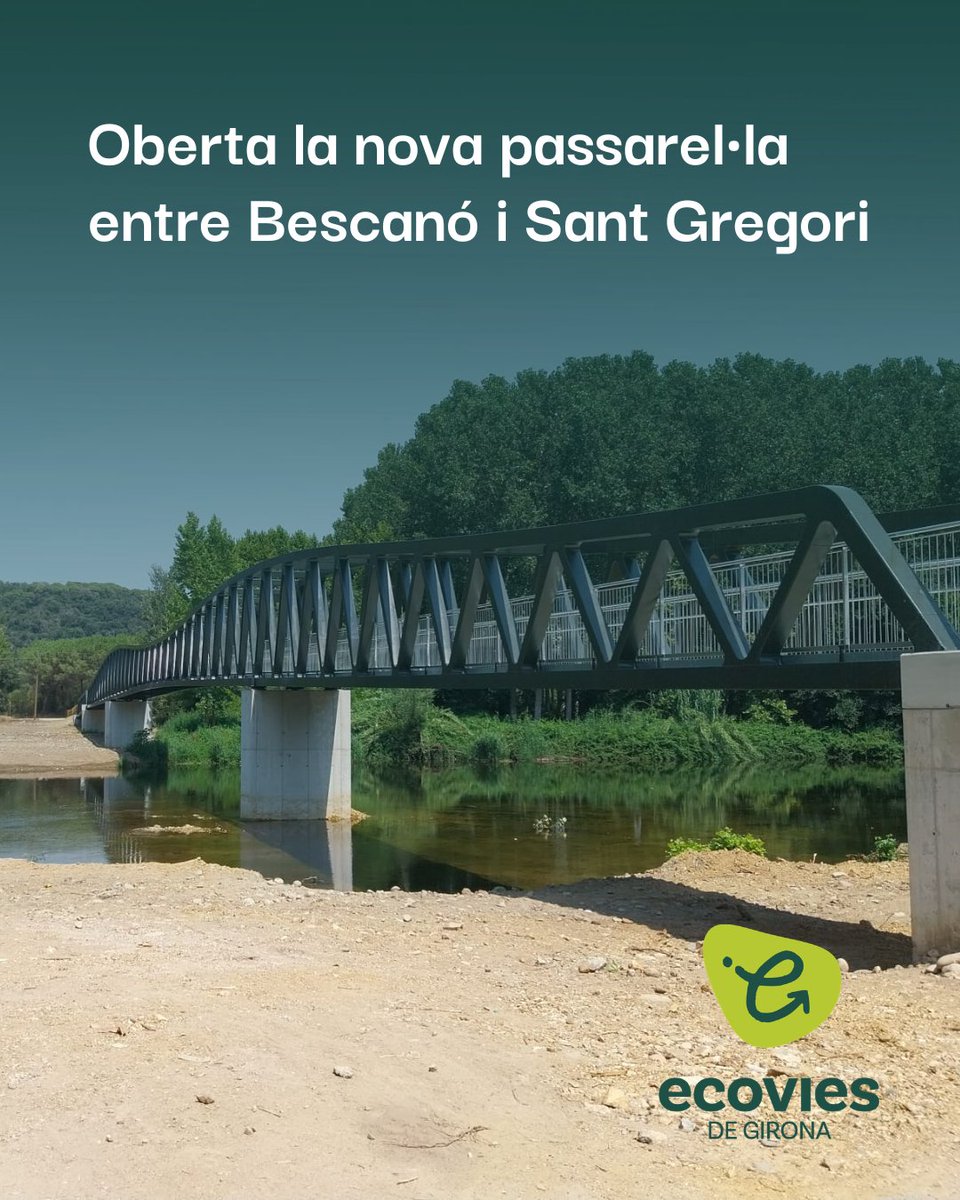 ecoviesgi's tweet photo. 📢 Oberta la nova passarel·la entre Bescanó i Sant Gregori!

👉Una nova infraestructura que s'incorpora a la xarxa d'itineraris i facilita la mobilitat a peu o en bicicleta entre els dos municipis.

📅 L'acte d'inauguració serà al setembre.

#EcoviesGi #Bescanó #SantGregori https://t.co/RbUGV6u4iN