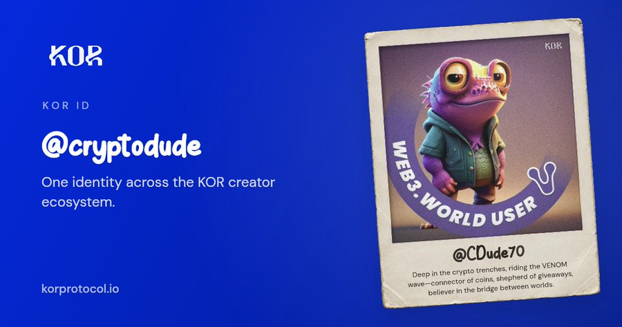 CDude70's tweet photo. @KorProtocol I just minted my @KorProtocol ID. One identity across the entire KOR ecosystem. https://t.co/aKPdsqifV6
