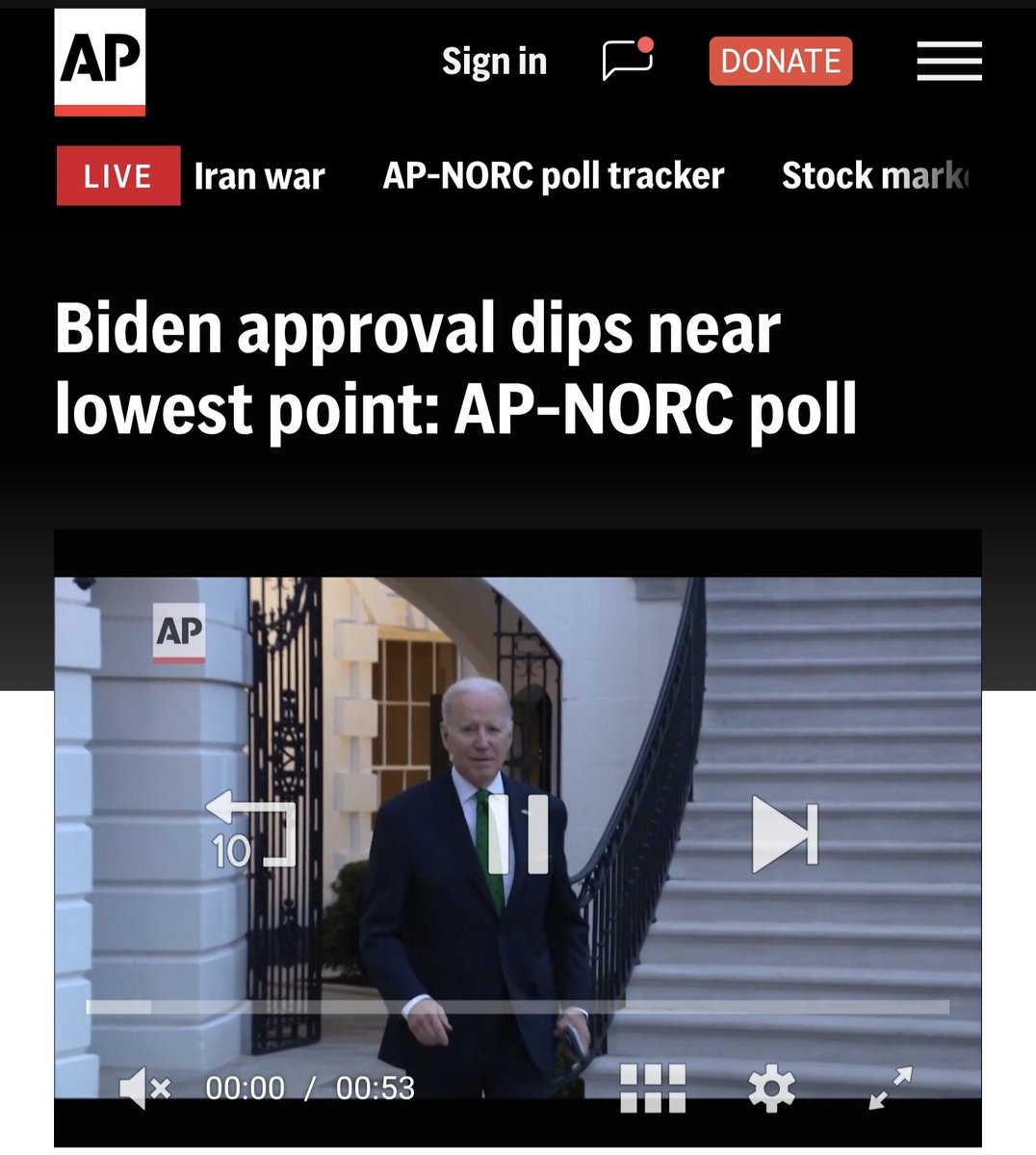 ChrisDJackson's tweet photo. Want to see another blatant example of how the media covers Trump compared to Biden?

Today, Donald Trump’s approval rating is just 33%, but the Associated Press softens the blow by saying Americans’ views of him are simply “shifting.”

Now compare that language to how the same outlet covered Joe Biden when his approval ratings were higher:

“Biden approval dips near lowest point.”

“Biden’s approval rating on the economy stagnates.”

“Biden approval, views of economy steady, sour.”

When Biden was polling better than Trump is today, the headlines were negative, dramatic, and designed to emphasize weakness.

But when Trump crashes to 33%, his support is merely “shifting.”

That is not objective reporting. That is a media outlet choosing one narrative for Biden and a much softer one for Trump.