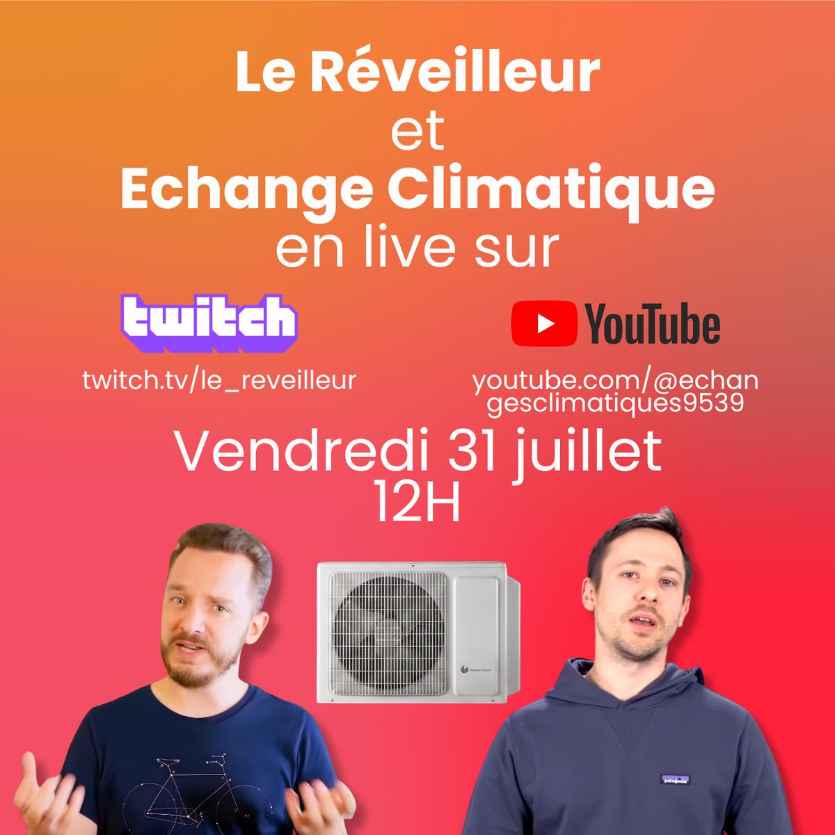 Echangesclimat's tweet photo. On termine en fanfare cette saison du Climat par en Live avec @Le_Reveilleur demain à midi sur le tube de l'été : La clim.

Si vous avez des questions, posez les en réponse de ce tweet et on tentera d'y répondre.

Ma chaîne : https://t.co/fiiei6vePo https://t.co/KnALfZnoux