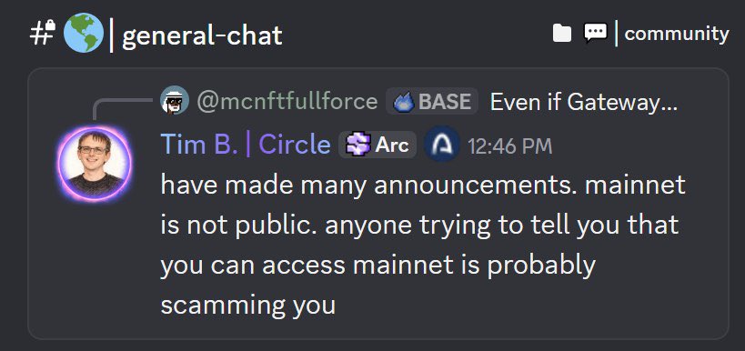 Linhlinh2995's tweet photo. Một lời nhắc quan trọng từ Tim B. (Circle x ARC):

Mainnet của @Arc hiện vẫn chưa public.

Nếu có ai nói rằng họ có thể giúp bạn truy cập mainnet ngay bây giờ, hãy cẩn thận. Khả năng cao đó là scam.

Luôn kiểm tra thông tin từ các kênh chính thức và đừng kết nối ví hay chia sẻ thông tin với những nguồn không rõ ràng.

Suy ra gần đây các trend chạy trên mainnet Arc như bridge USDC / Meme coin thì các bạn nên cẩn thận kẻo mất tiền oan 

An toàn trước, cơ hội sẽ đến sau 💙