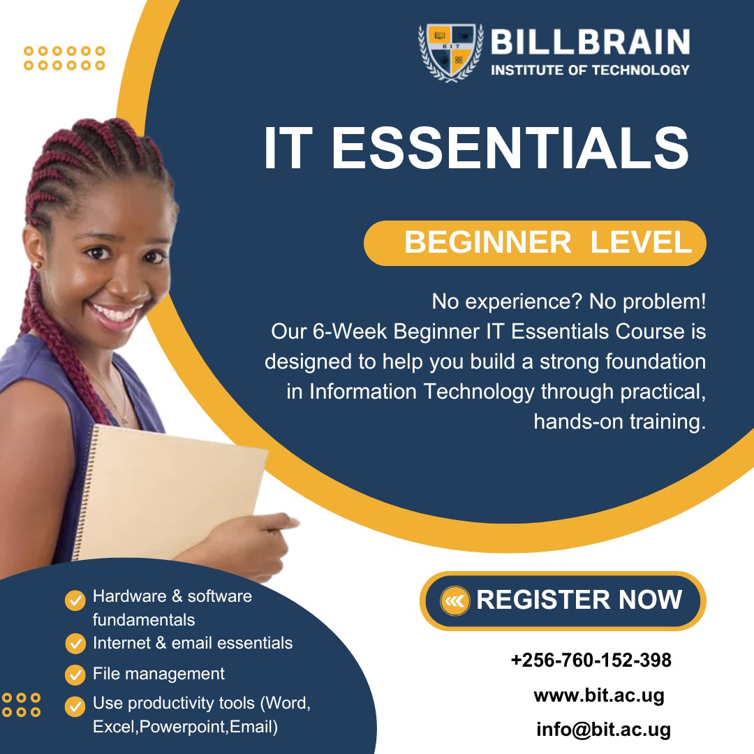 BIT_InstituteUg's tweet photo. Start your tech journey today!
Our 6-Week IT Essentials Course is perfect for beginners looking to build practical IT skills.
๐ No experience required
๐
Certificate awarded upon successful completion
๐ฉ Enroll now!
#TechSkills #BillbrainTechnologies https://t.co/eBkGXlbNZH