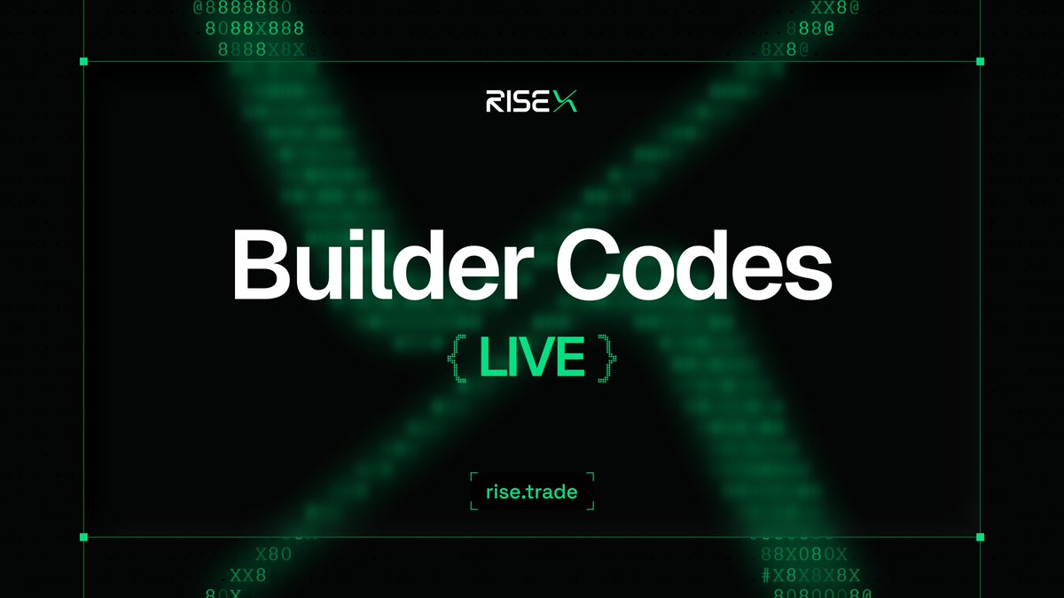 risextrade's tweet photo. Builder codes are live on RISEx.

Route trades through your app, tag the order, earn on every fill. Fully onchain, permissionless.