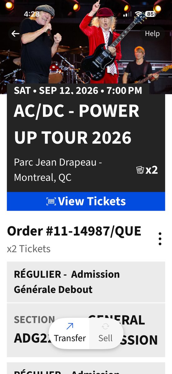 DebbieTracey5's tweet photo. 1 ticket available for what could be the AC/DC final tour. Show is Sat. Sept. 12 at 7 pm - General Admission; conflict with the date so I can no longer attend. 
I can transfer the ticket to you - $181 - contact me if interested. https://t.co/HWQ3tzD2TI
