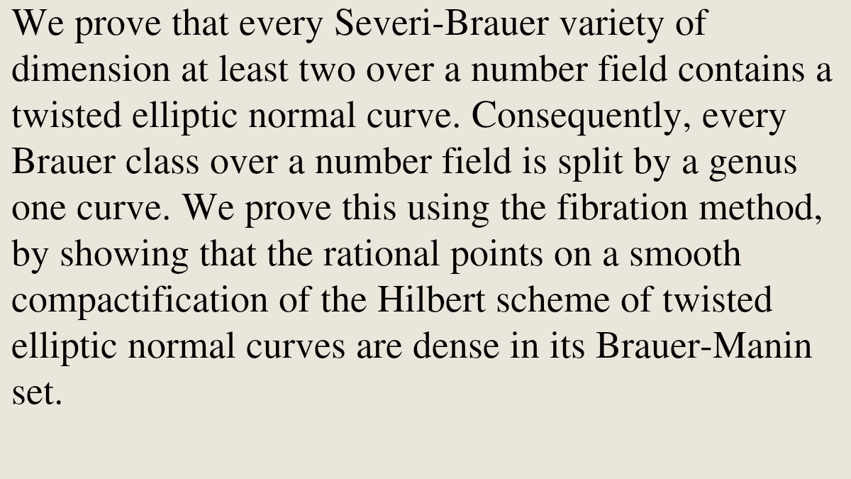AlgebraicPapers's tweet photo. Splitting Brauer classes by genus one curves over number fields

Benjamin Antieau, Asher Auel, Federico Scavia
https://t.co/WQwf2Kyjoz [𝚖𝚊𝚝𝚑.𝙰𝙶 𝚖𝚊𝚝𝚑.𝙽𝚃] https://t.co/DLP5sJgTcd