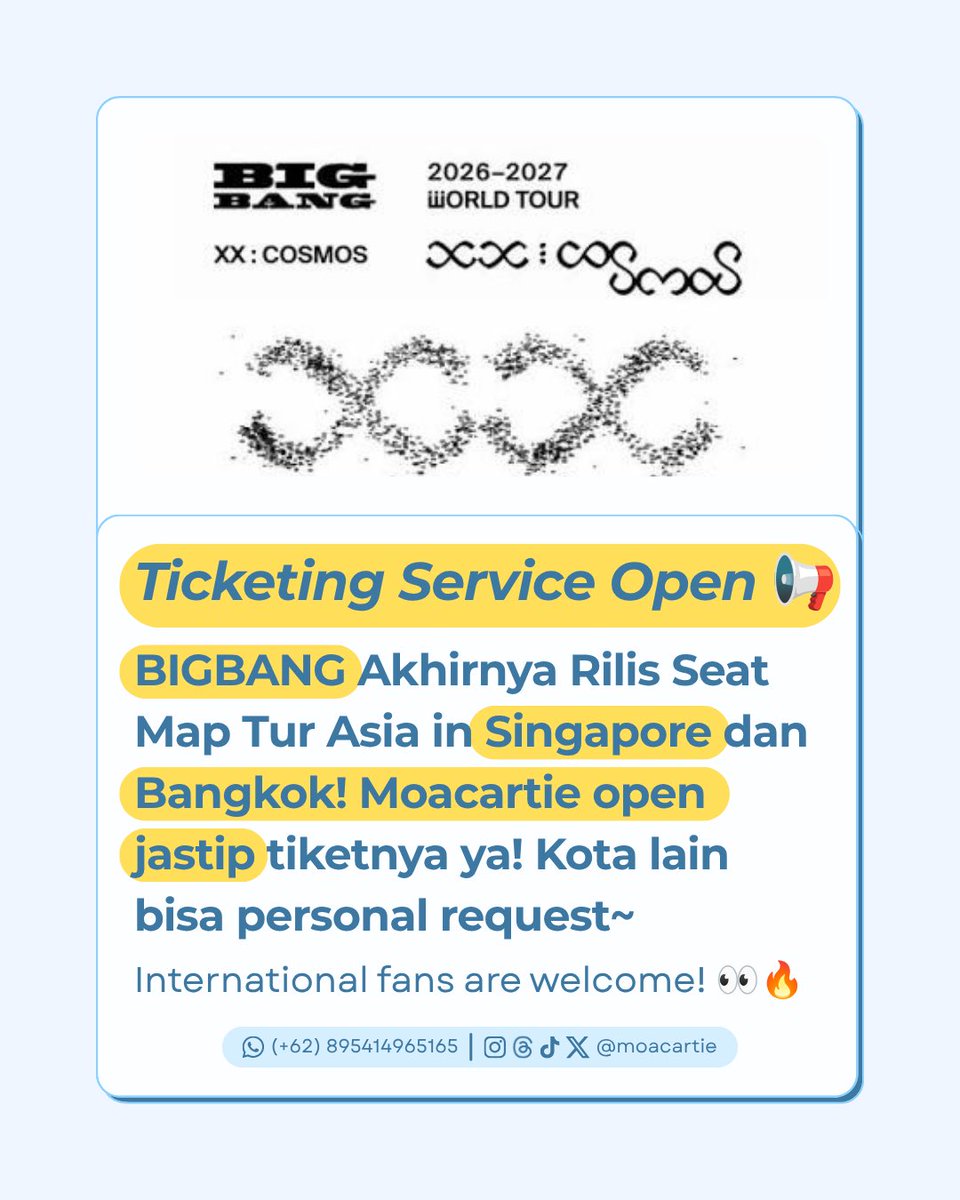 moacartie's tweet photo. [OPEN JASTIP TIKET/TICKETING SERVICE] - BIGBANG WORLD TOUR IN SINGAPORE 🇸🇬 BANGKOK 🇹🇭 

🇮🇩 IDR 500K-800K/ticket

✅ Testi >1000++ tickets secured
✅ International fans are welcome
✅ T&amp;C FAQ: https://t.co/1jYSXSjZsS https://t.co/y9xUDkeeQE