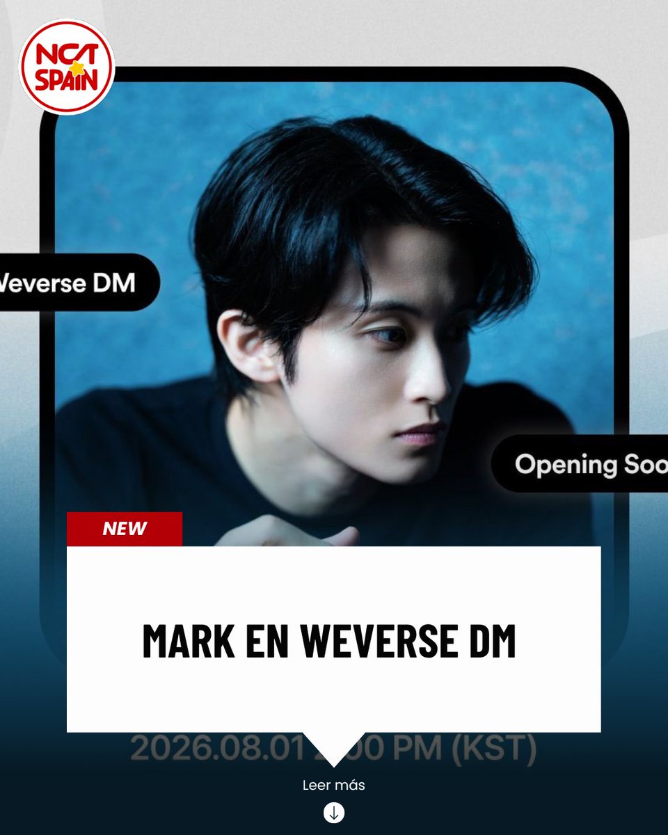 NCTSpainfb's tweet photo. [NEWS]300726

¡Mark abre su Weverse DM el 1 de agosto! A las 14:00 KST podrás suscribirte en Weverse y también estará disponible en QQ Music desde la 13:00 KST.

No te olvides de seguir a @//nct.spain y @NCTSpainfb. Gracias.

🐺

#MARK #MarkLee #WeverseDM #Weverse #NCT https://t.co/2JWUbDOg35