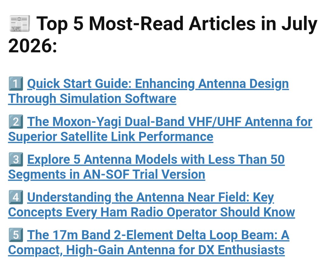 AntennaSof's tweet photo. 📬 Have you seen the latest issue of our free weekly newsletter Antennas and Beyond!?

Stay in the loop with antenna tips, simulation insights, and tools for RF professionals, hams, and students.

Link to join in the comments 👇 https://t.co/5jRcRl6yVG