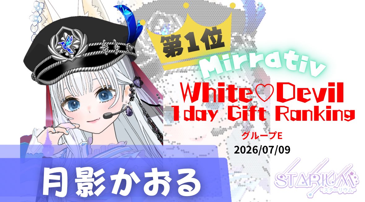 Starium_2025's tweet photo. 【入賞のお知らせ🎉】
Starium ｰ スターリウム ｰ 所属ライバー
White♡Devil 1day Gift Ranking7月9日入賞✨️

🌙月影かおる

引き続き温かいご声援よろしくお願いいたします︎🌟

@imomusinyanko 

 #Starium  #ミラティブ https://t.co/8600M0Ekpf