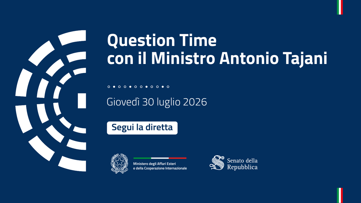 ItalyMFA's tweet photo. 🔴 #QuestionTime | Il Ministro @Antonio_Tajani al @SenatoStampa risponde alle interrogazioni a risposta immediata.
🎥 Segui la diretta 👇
https://t.co/QtLl06h29g https://t.co/pgLPtyWd2j