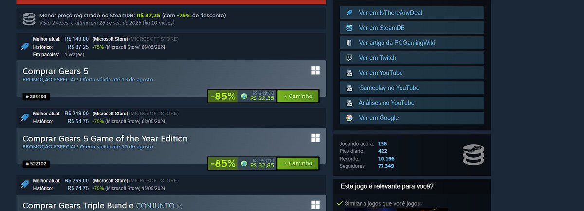 Redzodbr's tweet photo. 💸Gears 5 por R$ 22,35 Steam    

🚨Menor preço histórico     

Link: https://t.co/TCxihyD0Je https://t.co/y0cCS1l3GX