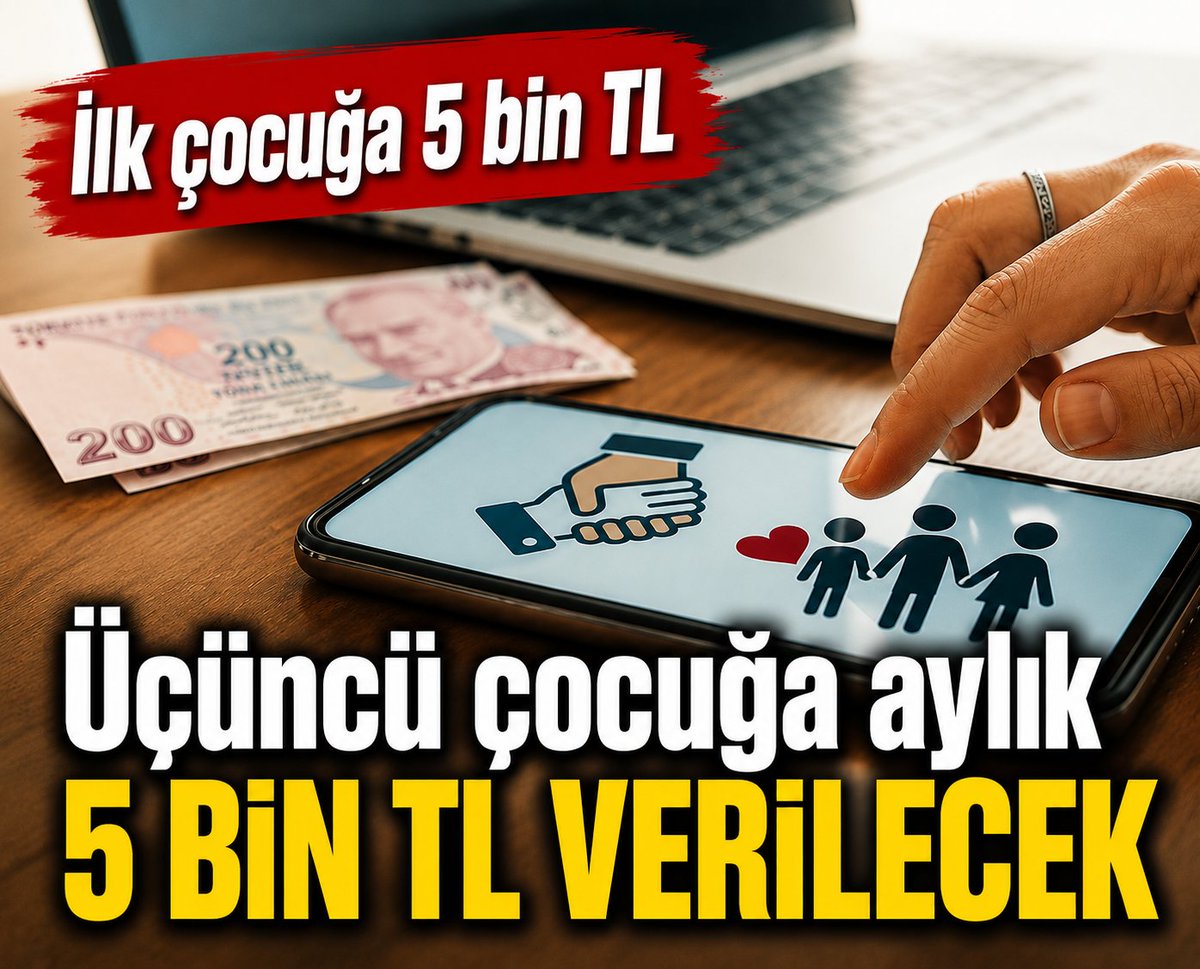 helal_platform's tweet photo. İlk çocuğa 5 bin TL, üçüncü çocuğa aylık 5 BİN TL VERİLECEK https://t.co/83F3r400mc https://t.co/yUuYbIGNxP