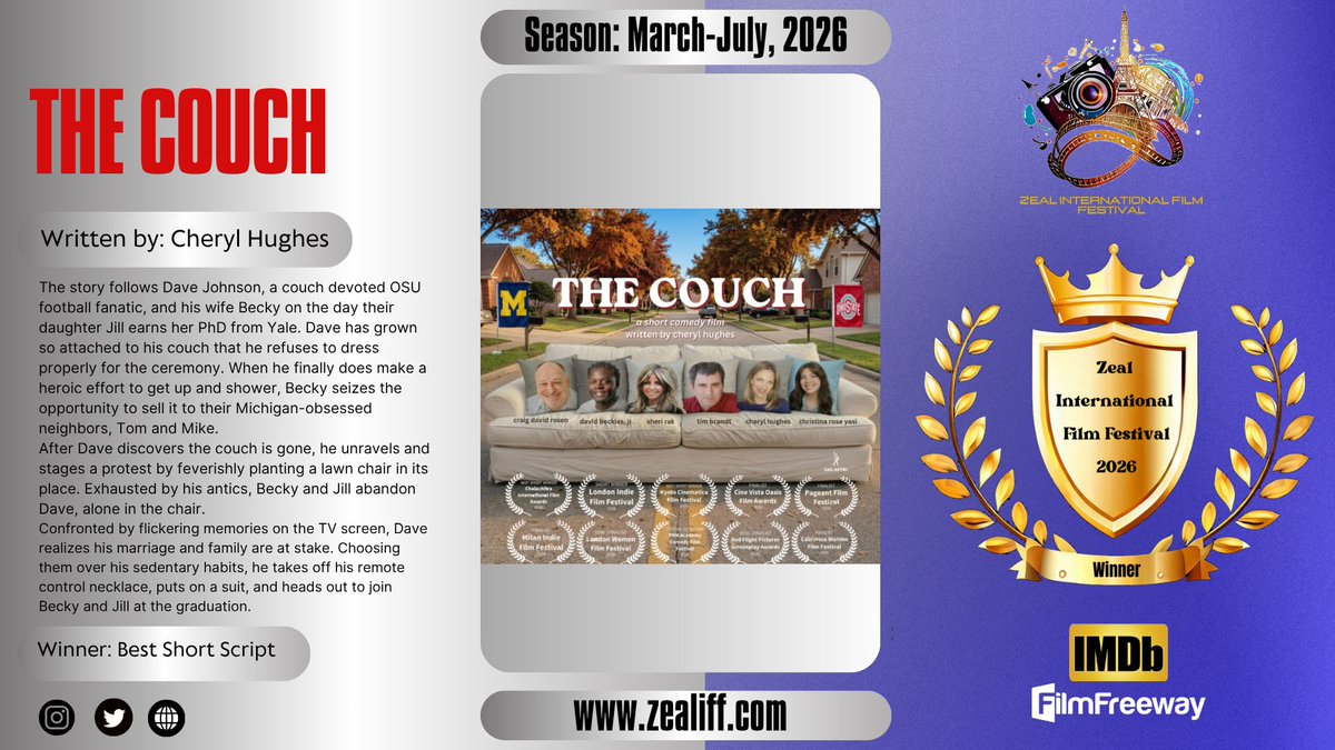 zealfestival's tweet photo. ✨ Heartfelt congratulations to Cheryl Hughes for the success of 'The Couch'.
#ZIFF #winner #TheCouch #shortscript https://t.co/lNcq9C3QUY