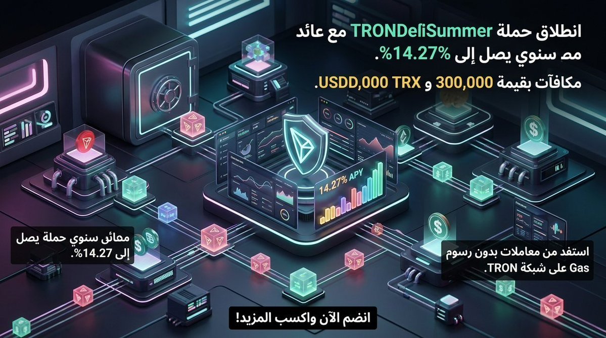 t2_2y_'s tweet photo. 🚀 انطلق مع حملة #TRONDeFiSummer! 
☀️ استفد من العائد السنوي (APY) الذي يصل إلى 14.27% واكسب مكافآت مذهلة!
💰 300,000 TRX و 600,000 USDD من المكافآت تنتظرك!
⚡ استفد من عرض خاص بدون رسوم Gas وادخل عالم الربح الآن!

#TRONGlobalFriends #tron #TGF https://t.co/70NnHpe77S