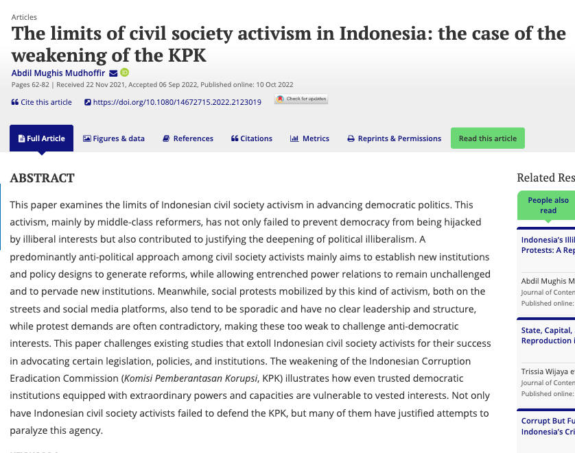 radjathaher's tweet photo. senada dengan argumen Mudhoffir (2022) dan Anugrah (2025), kelas menengah ingin bergerak tapi kurang paham relasi kuasa yg entrenched. kalau cuma bantu mikir policy ya regime can simply ignore. malah bagus karena amarah kelas menengah termoderasi daripada meledak di jalanan https://t.co/uwqd4kv63O