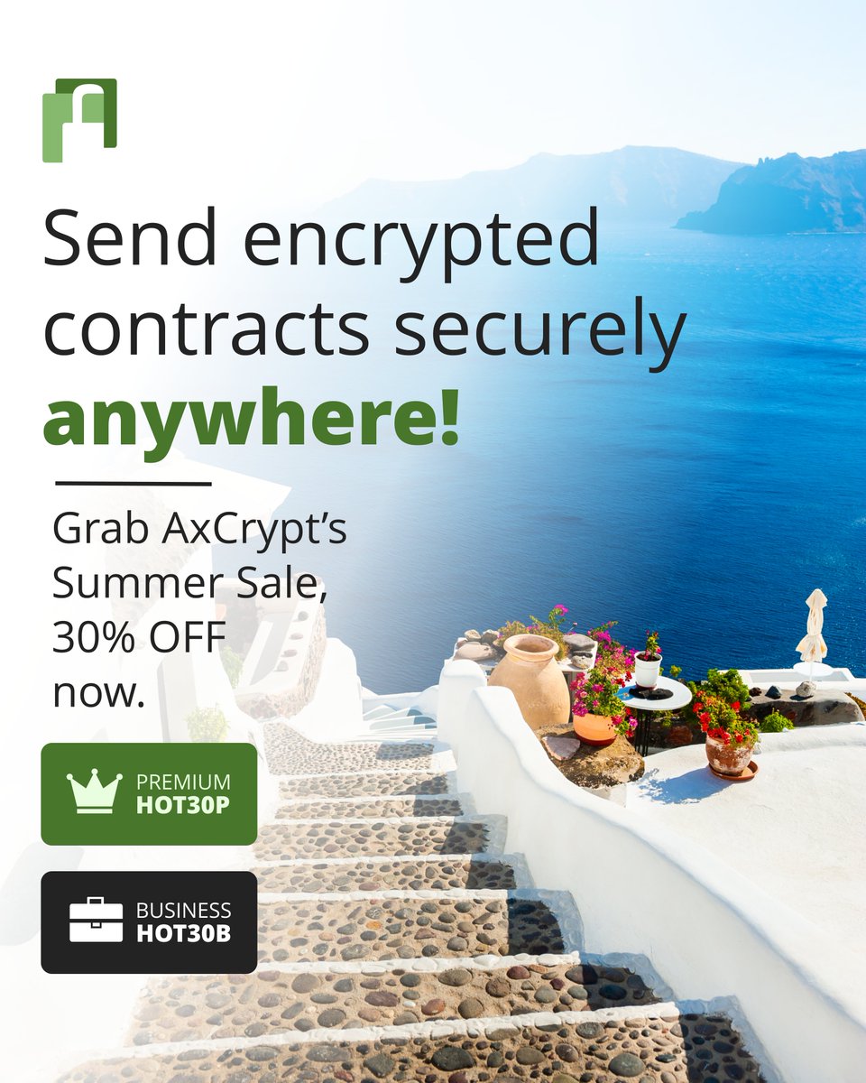 AxCrypt's tweet photo. 🏖️ Clear skies, sunny views, and crystal-clear peace of mind. 
🫠 Don't let remote contract sharing stress you out. 
🤑 Upgrade now for 30% LESS!
🔗 Tap the link to claim your discount!
https://t.co/hSiVE3vwG1
#techsales #data #cybersec https://t.co/d6URpM68pz