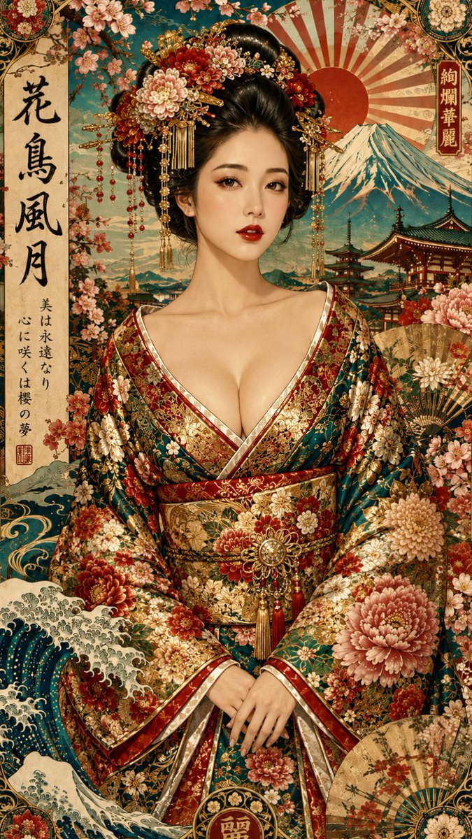 Japanese Art Nouveau Geisha Portrait Poster