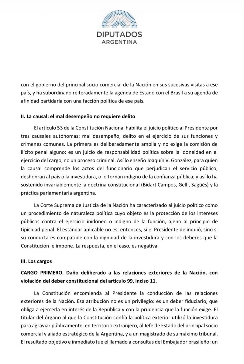 Marcelampagano's tweet photo. Comparto con ustedes mi pedido de Juicio Político a @javiermilei por el mal desempeño de la función en el manejo de las relaciones diplomáticas con nuestro país hermano. Inmiscuyéndose en cuestiones internas de otro Estado e insultando a su primer mandatario. Espero que los gobernadores estén a la altura de las circunstancias (abro hilo)