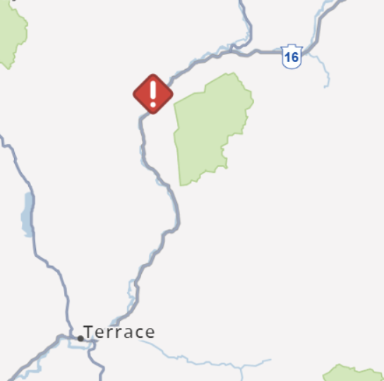 DriveBC's tweet photo. ❗️#BCHwy16 - watch for traffic control and expect delays between #TerraceBC and #Kitwanga due to the #CoyoteCreek Wildfire.
#BCWildfires
ℹ️https://t.co/wH2egHLrAK https://t.co/FUh1cYbiQ8