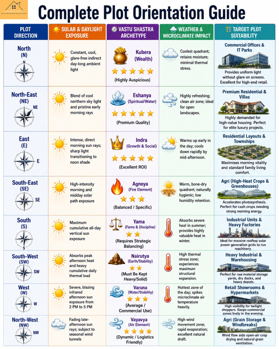 GroundedRealty's tweet photo. Your plot direction matters more than you think. 🧭
Sunlight ☀️
Microclimate 🌦️
Vastu 🏡
Development suitability 🏗️
Save & share with every property buyer.
#RealEstate #LandInvestment #Property #Vastu #Investment #LandDevelopment #RealEstateIndia #GroundedRealty https://t.co/TgO6zMEiBN