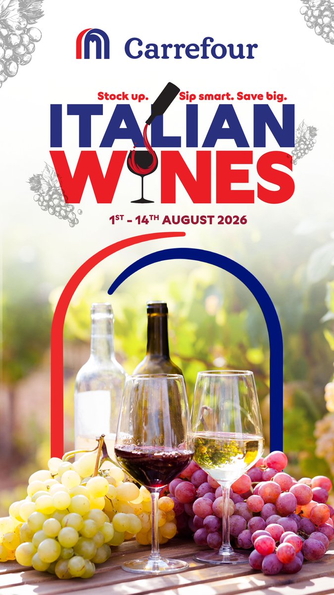 CarrefourKe's tweet photo. Happy New Month! 🥂

Start the month on a high note by restocking your favourite bottle of wine at unbeatable prices, only at #CarrefourKenya. https://t.co/TW8niML5gu