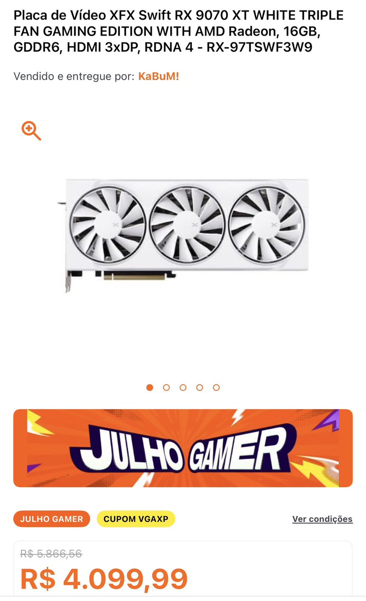 PCFactsbr's tweet photo. RX 9070 XT menor preço que já vi! 

3689 usando cupom VGAXP

Tem nem como negar que é o melhor CxB em anos! 

https://t.co/kriAji2iMM

Não é só essa que tá aceitando o cupom! Testem no app! https://t.co/sAX4UKErQ2