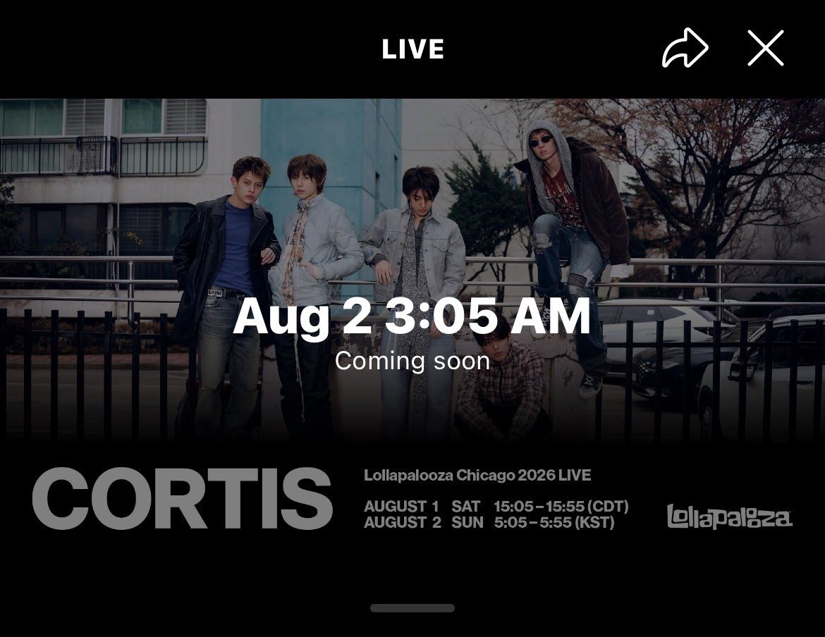 5CORT1S's tweet photo. CORTIS Lollapalooza (Main Show)
📅 Minggu, 2 Agustus
—  Show: 03:05 – 03:55 WIB (idn)

BISA NONTON LEWAT WEVERSE, IN THIS ECONOMY 😭😭😭 https://t.co/qiEluo69ne