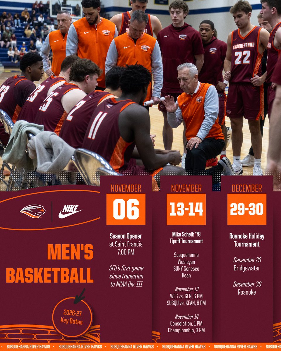 GOSusqU's tweet photo. ๐ MARK YOUR CALENDARS! ๐
The countdown to basketball season is on! ๐
๐ฅ
Our menโs and womenโs basketball teams are ready to tip things off with their November tournaments, and weโve got the key dates you need to know!
โก๏ธ https://t.co/dmvfCEeemL
#ALLIN x #GOSUSQU x #d3hoops https://t.co/zvh0Q0FJwc