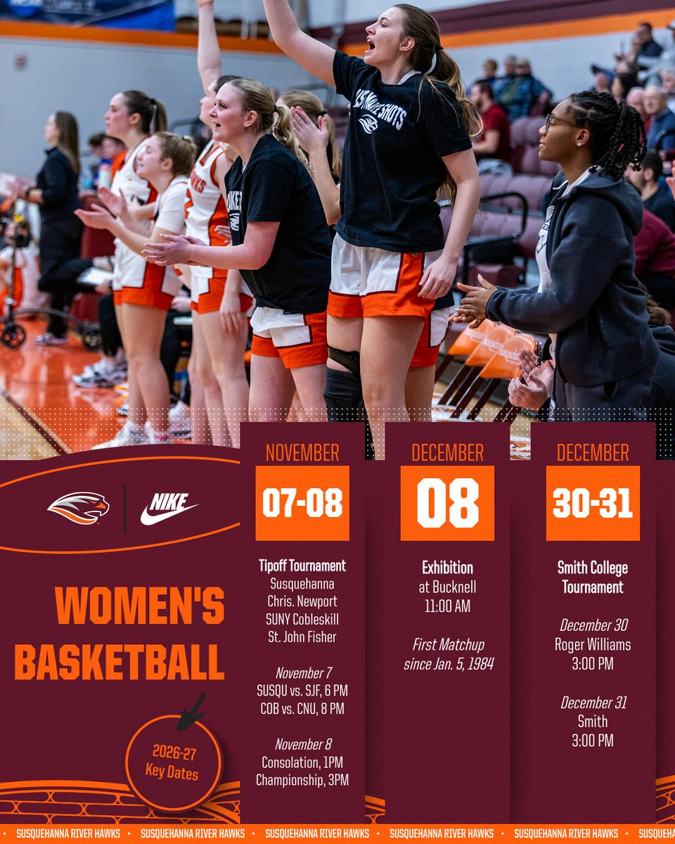 GOSusqU's tweet photo. ๐ MARK YOUR CALENDARS! ๐
The countdown to basketball season is on! ๐
๐ฅ
Our menโs and womenโs basketball teams are ready to tip things off with their November tournaments, and weโve got the key dates you need to know!
โก๏ธ https://t.co/dmvfCEeemL
#ALLIN x #GOSUSQU x #d3hoops https://t.co/zvh0Q0FJwc