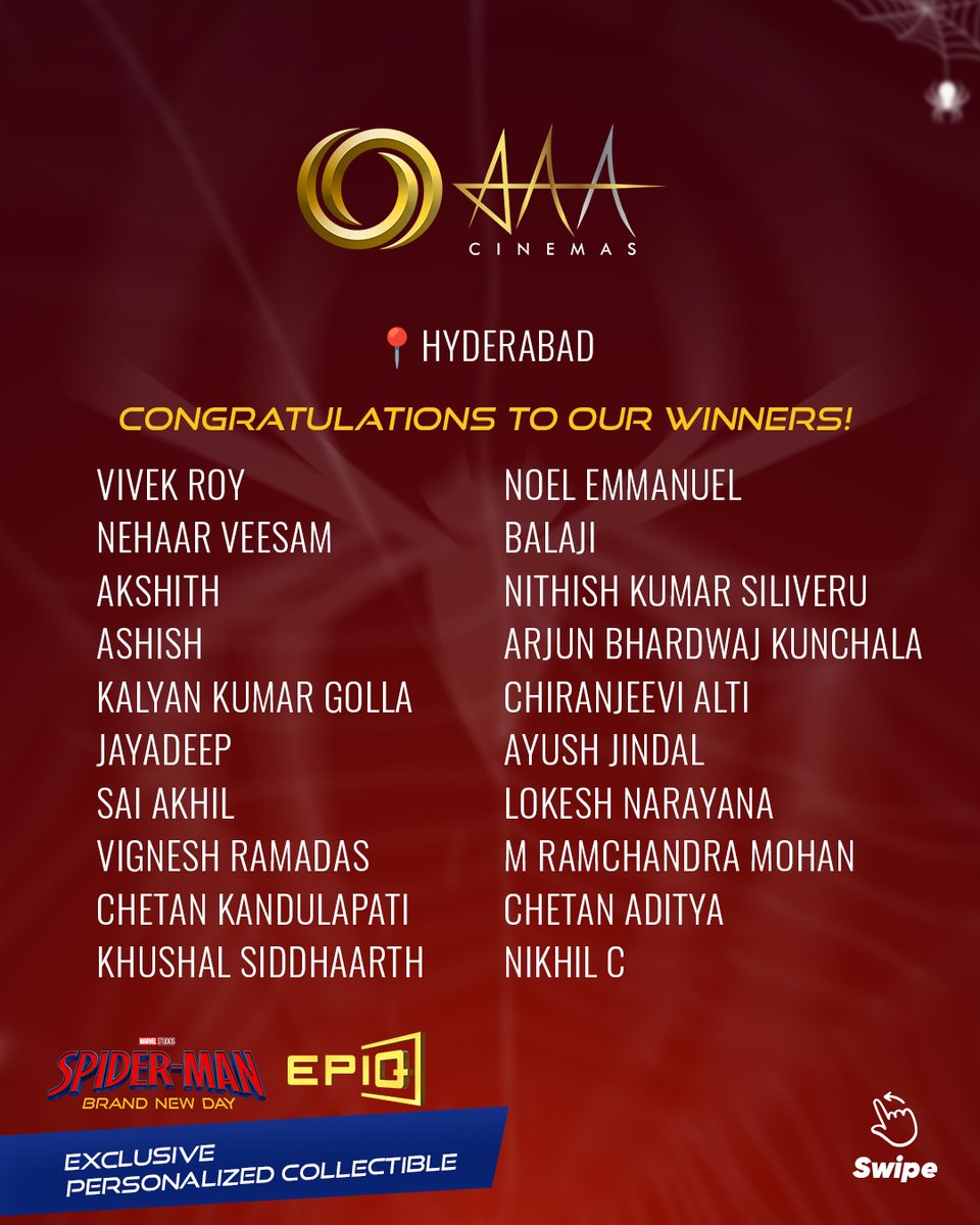 epiqcinema's tweet photo. AAA Cinemas, Hyderabad

Congratulations to all our winners! https://t.co/pnJJ4yfdWr