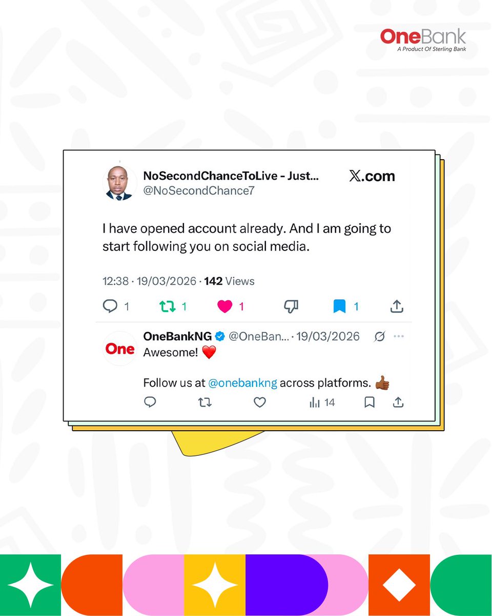 OneBankNG's tweet photo. We could tell you how good OneBank is
But we’d rather let you hear it from our community. 💚
Thanks for making us part of your everyday.
https://t.co/kviyiLkrik
#OneBank #Money #Finance https://t.co/hZwjlEceST