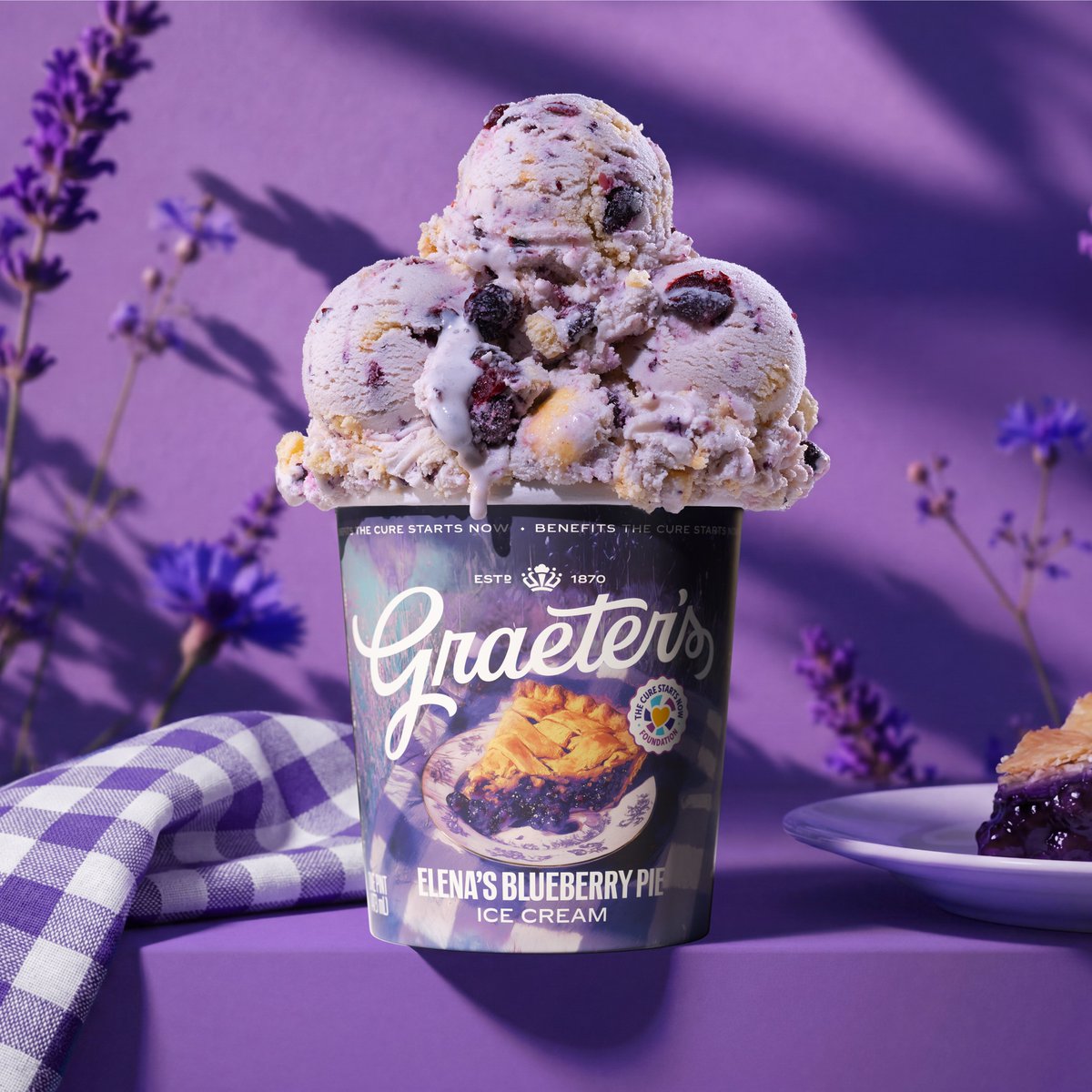 graeters's tweet photo. Elena���s Blueberry Pie, and @ConesfortheCure 
are back starting today! 💜 

Join us in our scoop shops until August 9th to help us raise money alongside @CureStartsNow for childhood brain cancer research! https://t.co/vGy8KfiNzN