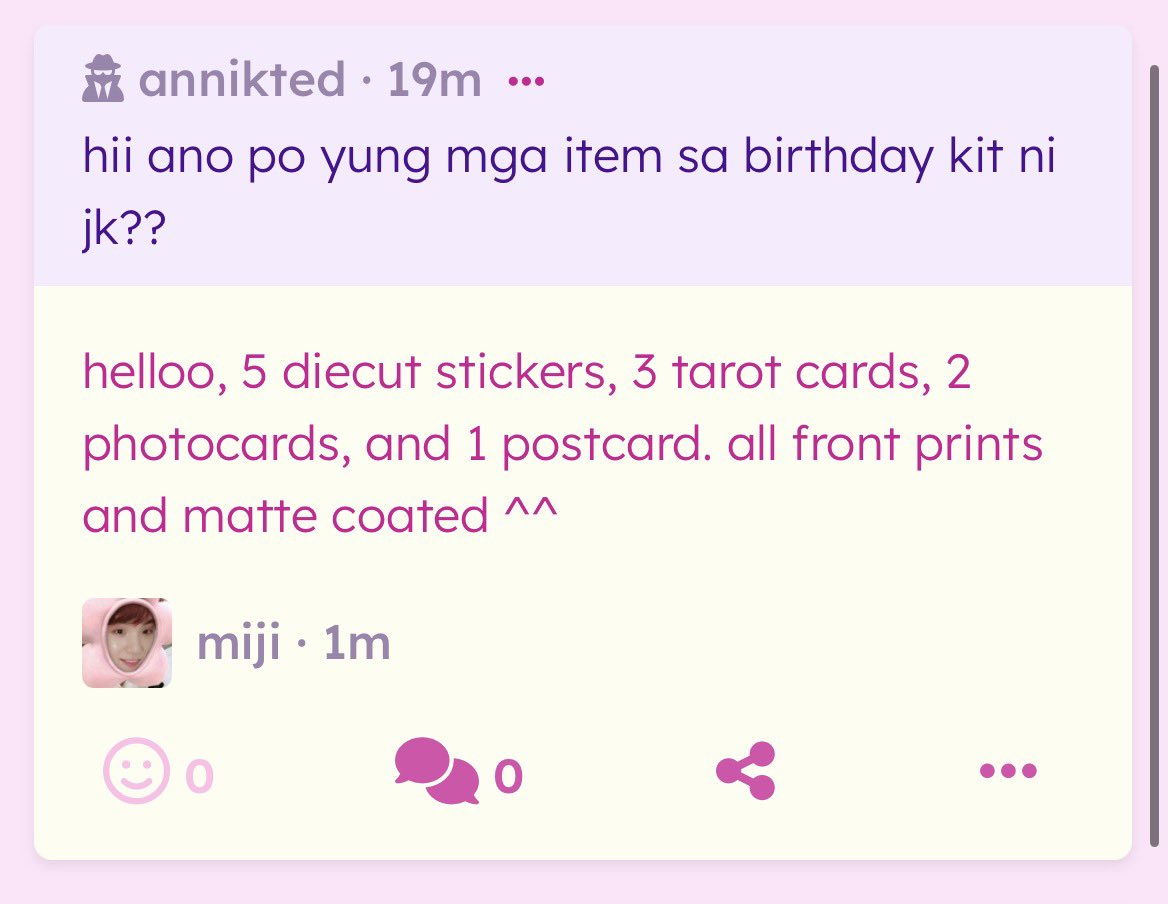 mijiniks's tweet photo. hii ano po yung mga item sa birthday kit ni jk?? — helloo, 5 diecut stickers, 3 tarot cards, 2 photocards, and 1 postcard. all front prints and matte coated ^^ https://t.co/hTYH3ZLJaA https://t.co/YFEHJnmE8E