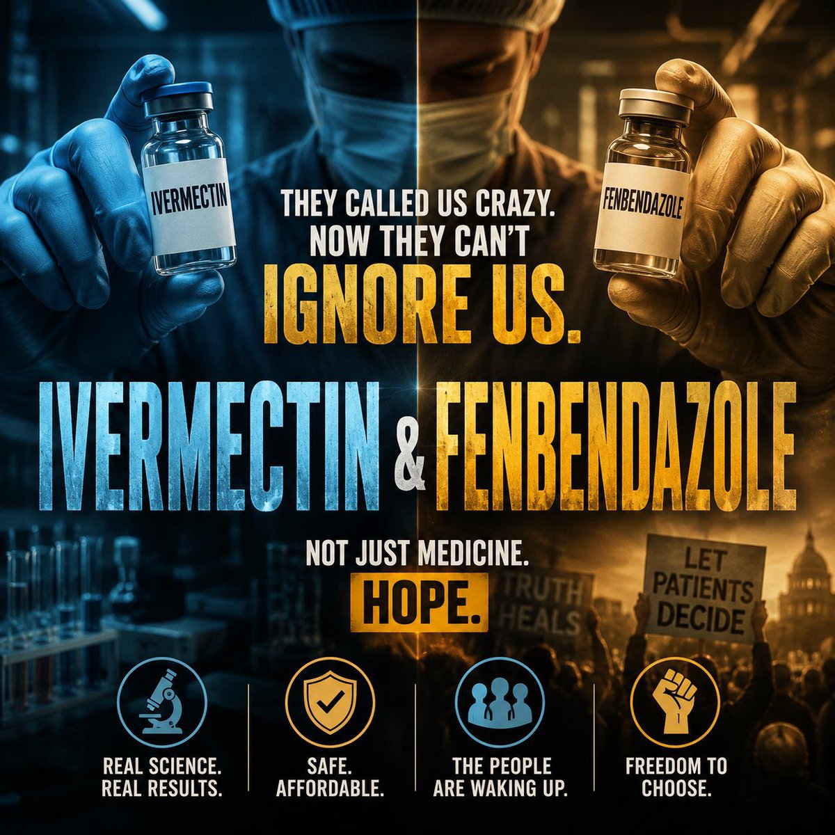 GuntherEagleman's tweet photo. Cancer patients deserve facts, not gatekeeping! 

If ivermectin and fenbendazole show promise, study them. 

If they don’t, prove it with transparent evidence. 

Science should welcome questions, not fear them. https://t.co/bMymRCOusO