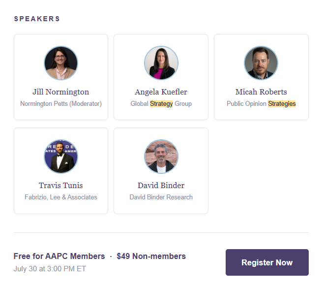 TheAAPC's tweet photo. Today's the day! 📊 Join us at 3 PM ET to learn how top campaign teams turn polling, message testing, and analytics into creative that moves voters. There's still time to register—don't miss it. ⤵️ https://t.co/5mQ45HL5mM https://t.co/IqJziPqPNW