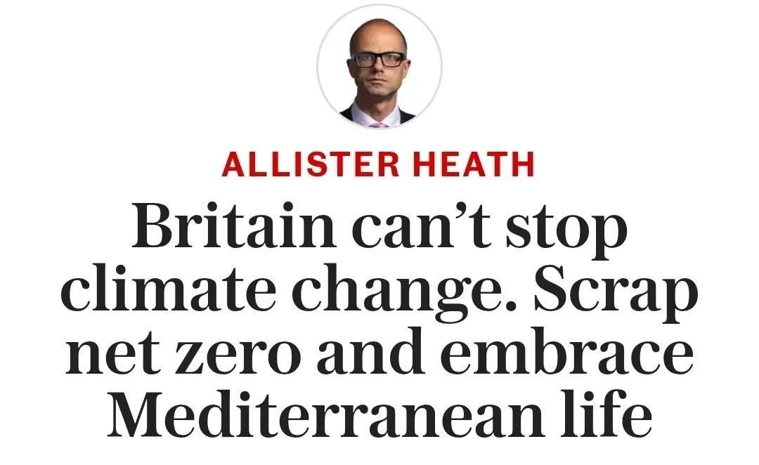 CuriosityonX's tweet photo. Ah yes, the Mediterranean. Famous this decade for its idyllic wildfires, water rationing and 45°C summers. Sign me up.

Quite possibly the stupidest argument ever committed to newsprint.

What's next: Britain can't stop global crime. Scrap the police and embrace the Wild West. https://t.co/8pTbmmcQug