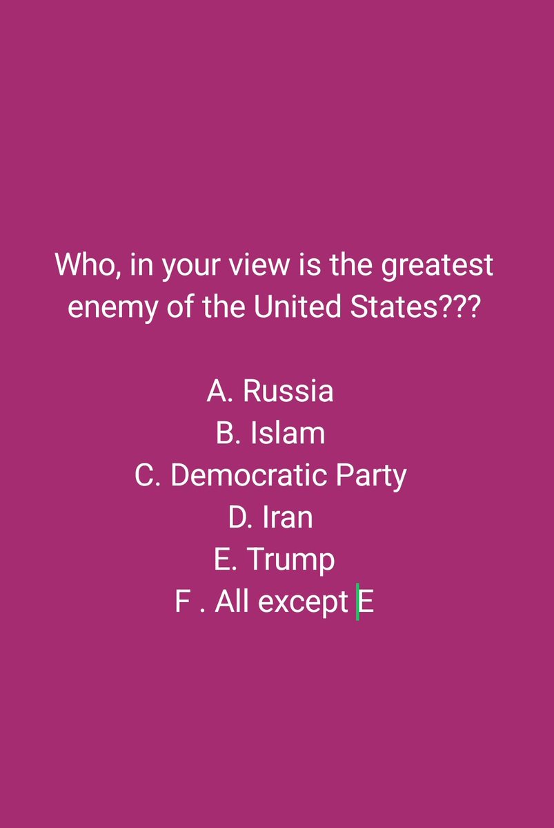 joseph_fri99596's tweet photo. Who in your view is the the greatest enemy? https://t.co/T6i4sBMgqC