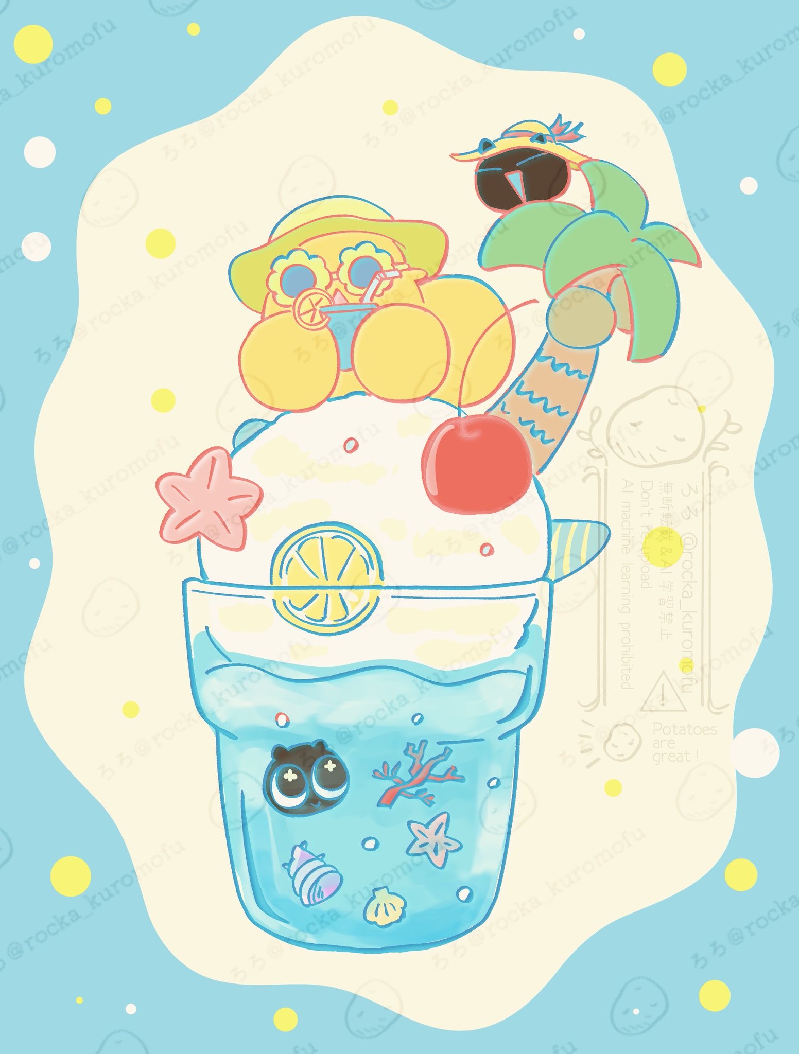 ［オリジナルイラスト］CS07/夕闇のソーダとグリーンマンゴーのソルベ ろろ🍟夏コミ(土)西2せ06a على X: 