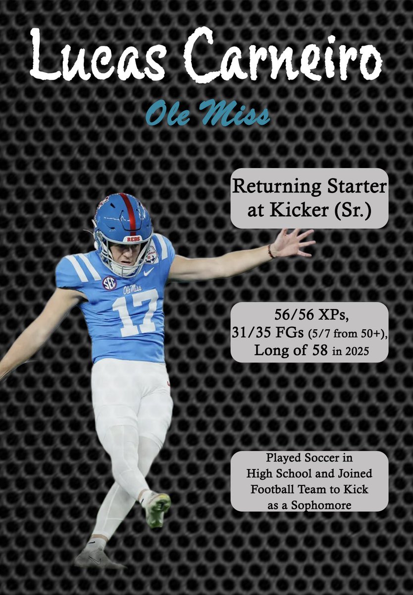 BallRiddenPod's tweet photo. 🚨New episode OUT

2026 College Football Player Profile Preview Part 8: Special Teams

 - Lucas Carneiro (Ole Miss) Kicker
 - Connor Hawkins (Ohio State) Kicker
 - Gunner Stockton (Georgia) Holder
 - Hudson Powell (Auburn) LS
LISTEN:https://t.co/TbbvY15yH7
https://t.co/GKXkQeGIv1 https://t.co/DsXMnRoAxC
