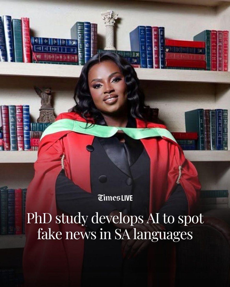 TimesLIVE's tweet photo. A North-West University (NWU) PhD study by Dr Seani Rananga has developed multilingual artificial intelligence (AI) that can detect misinformation across English, isiZulu and Sepedi, laying the groundwork for safer digital spaces in South Africa. https://t.co/1Y35DjJmHZ https://t.co/pYFxRcPttB
