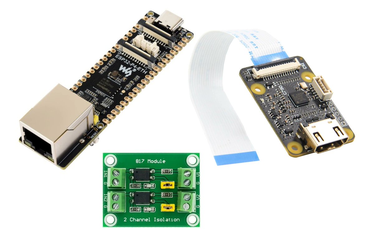 cnxsoft's tweet photo. Open-source IP KVM solution based on ESP32-P4
https://t.co/uGak1tyO9V

The ESP-KVM firmware runs on ESP32-P4 hardware with MIPI CSI and USB, like the Waveshare ESP32-P4-ETH board, connected to a Geekworm C790 MIPI CSI-to-HDMI board and a 2-channel PC817 optocoupler module for power/reset control.

You don't need any specific software on the host computer and can simply access a graphical user interface from your computer's web browser to access the target device.