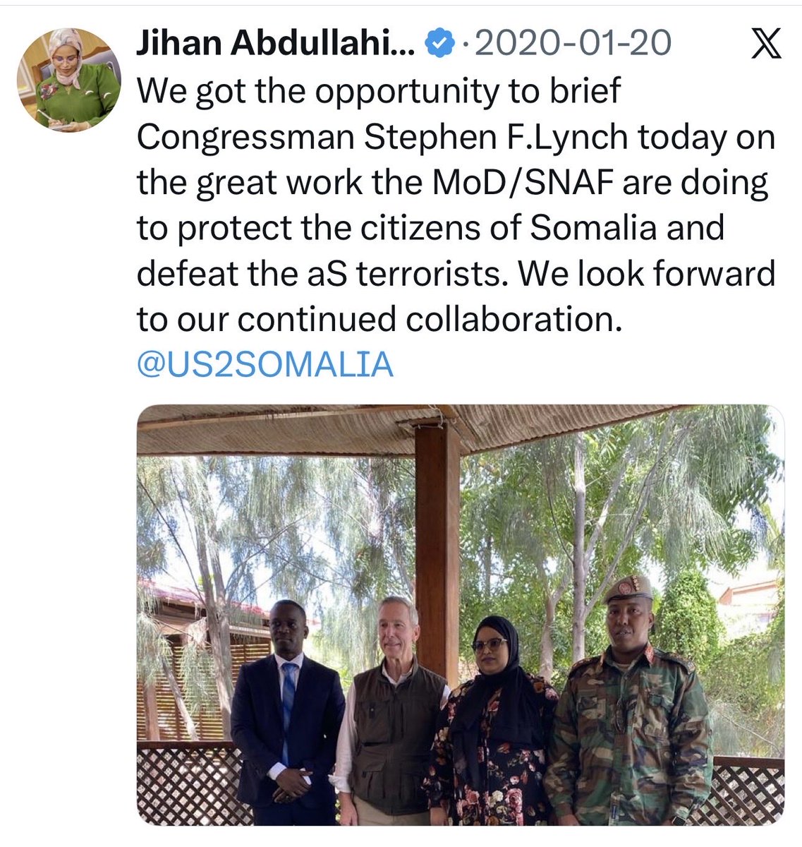AnalystSomalia's tweet photo. The people I see in the photo are knowledgeable, credible professionals.

Somalia’s Chief of Defence is well educated, with a master’s degree and staff college education, and he is also a warrior. He led, and was on the front lines of, the campaigns in which the SNA cleared Al-Shabaab from Sabiid, Awdhegle and Bariire.

@AbdullahiJihan is a well-known defence policy expert. It was President Farmaajo who, in 2019, appointed her as the first female Director General of the Ministry of Defence. I see her as an up-and-coming leader—perhaps Somalia’s version of Monica Juma.

General Barise is also a brilliant military officer who has received advanced defence education from U.S. military colleges as well as Kenya’s Defence Staff College. He too was appointed Army Chief of Staff by President Farmaajo.

So these are not HSM’s people; these are defence professionals who know the ATMIS and AUSSOM file better than almost anyone else. That is simply a fact.

As for the President’s daughter, she happens to work for the state. Although she is often in the news because her father is the President and appointed her as an adviser, I have met her twice, briefly, and she came across as a polite and smart young woman. I am sure she is not the only child of a president sitting in that meeting in Kampala.