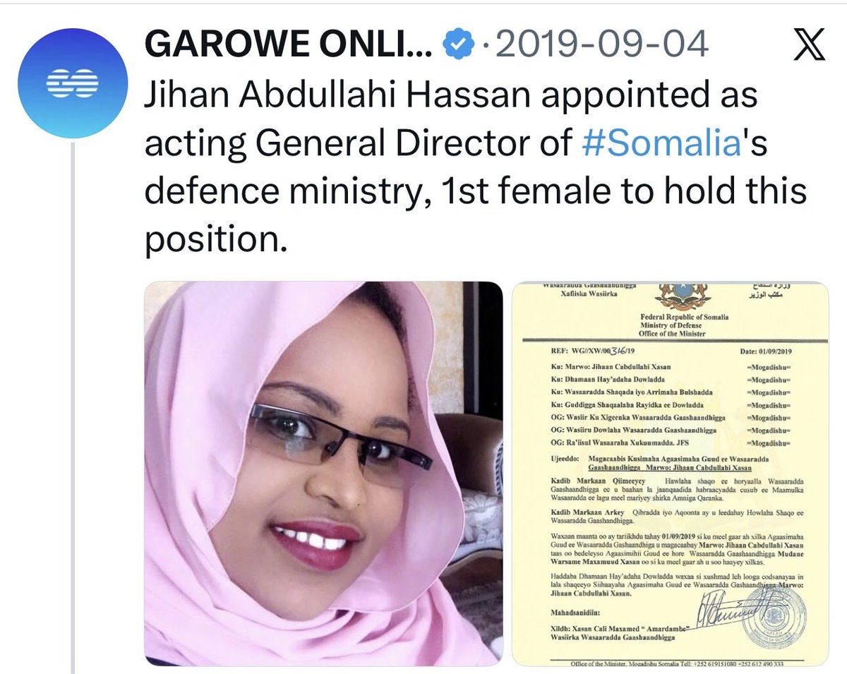 AnalystSomalia's tweet photo. The people I see in the photo are knowledgeable, credible professionals.

Somalia’s Chief of Defence is well educated, with a master’s degree and staff college education, and he is also a warrior. He led, and was on the front lines of, the campaigns in which the SNA cleared Al-Shabaab from Sabiid, Awdhegle and Bariire.

@AbdullahiJihan is a well-known defence policy expert. It was President Farmaajo who, in 2019, appointed her as the first female Director General of the Ministry of Defence. I see her as an up-and-coming leader—perhaps Somalia’s version of Monica Juma.

General Barise is also a brilliant military officer who has received advanced defence education from U.S. military colleges as well as Kenya’s Defence Staff College. He too was appointed Army Chief of Staff by President Farmaajo.

So these are not HSM’s people; these are defence professionals who know the ATMIS and AUSSOM file better than almost anyone else. That is simply a fact.

As for the President’s daughter, she happens to work for the state. Although she is often in the news because her father is the President and appointed her as an adviser, I have met her twice, briefly, and she came across as a polite and smart young woman. I am sure she is not the only child of a president sitting in that meeting in Kampala.