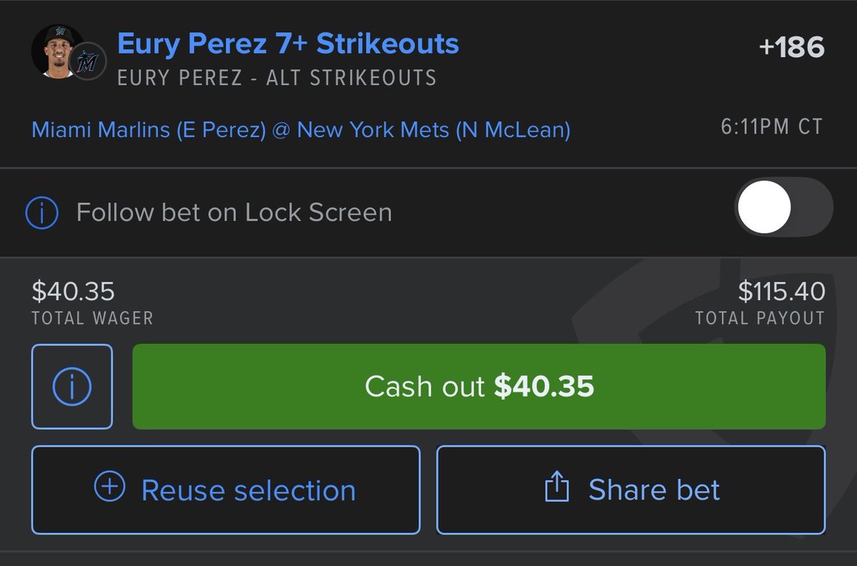ProfitDawg's tweet photo. Eury Perez Strikeout Ladder 

7 Ks < 8 Ks < 9 Ks

Pairing this with Ryan Weathers 8 &amp; 9 Ks for my parlay of the day as well, no time for a write up today very busy but if your tailing with me good luck🍻 https://t.co/bfHz3LXHjV