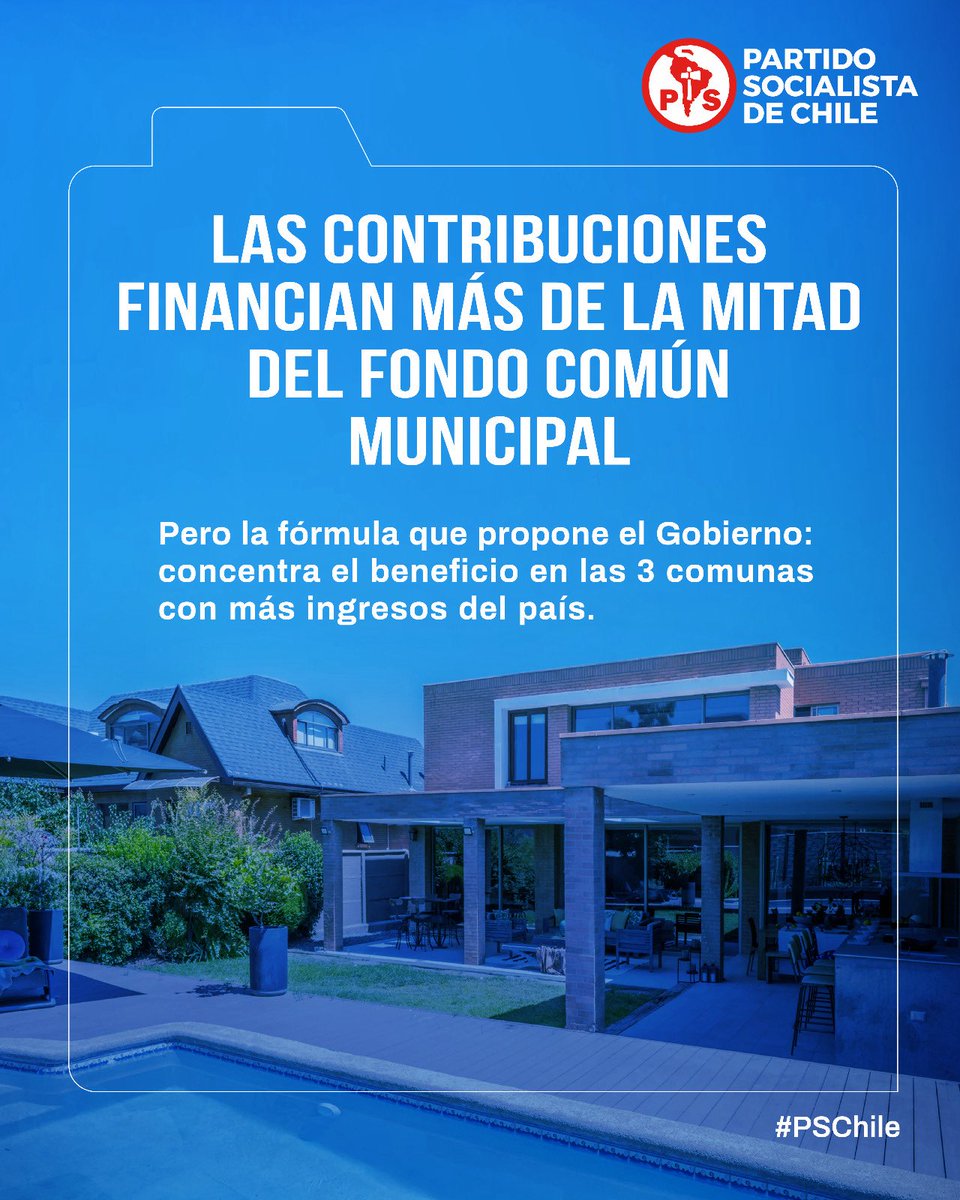 PSChile's tweet photo. El Gobierno elimina un ingreso clave para los municipios y "compensa" premiando a las 3 comunas más ricas del país. Así solo se profundiza la desigualdad. #ElPSPiensaEnChile #PSChile #FCM #Megarreforma https://t.co/OFgcLZdSbO