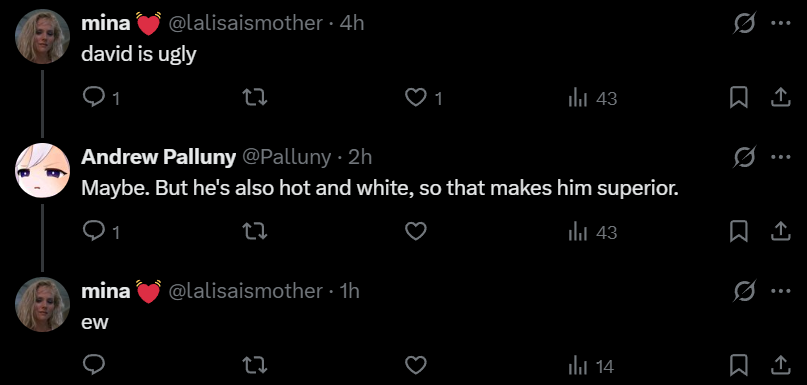 TaeBaeSae's tweet photo. @Palluny @dripingout Hey, I'm just calling out a white supremacist when I see one. TBF, I could smell you from a mile away based on your nuance, and guess what, I was right.

I can sleep well at night knowing I'm not a racist bigot, and if you can as well, then that speaks volumes about you again. https://t.co/6N1FSk0bio