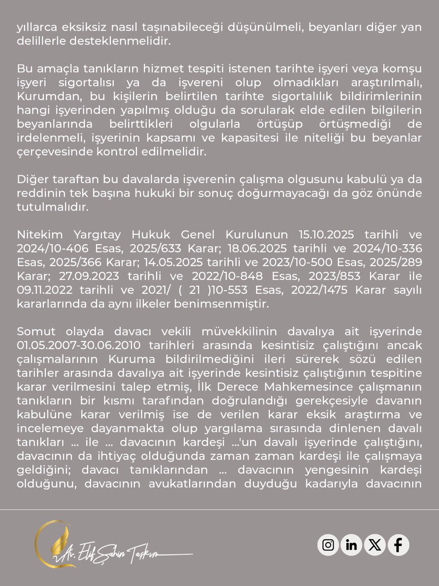 elifsahintaskin's tweet photo. ⚖️🟠 Hizmet Tespiti Davasında Resmi Vergi Denetim Tutanağının Aksini İleri Süren İddialar Mahkemece Resen Araştırılmalıdır.

Yargıtay Hukuk Genel Kurulu
Esas: 2025/1016
Karar: 2026/35 https://t.co/QIFrkoNfm8