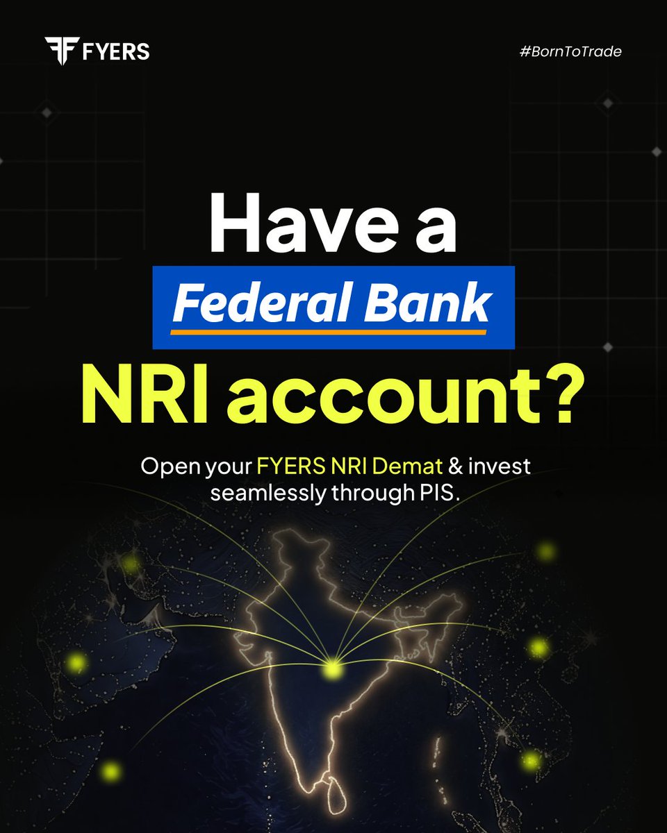 fyers1's tweet photo. Earn abroad. Invest in India. 

One NRI account. Equities, F&O, IPOs, mutual funds. Zero opening fee.

Federal Bank is now our banking partner, alongside our existing partners, Axis Bank and HDFC Bank for investments via PIS.

Open an NRI account today to invest in Indian markets: https://t.co/rGPtp8Q9l3